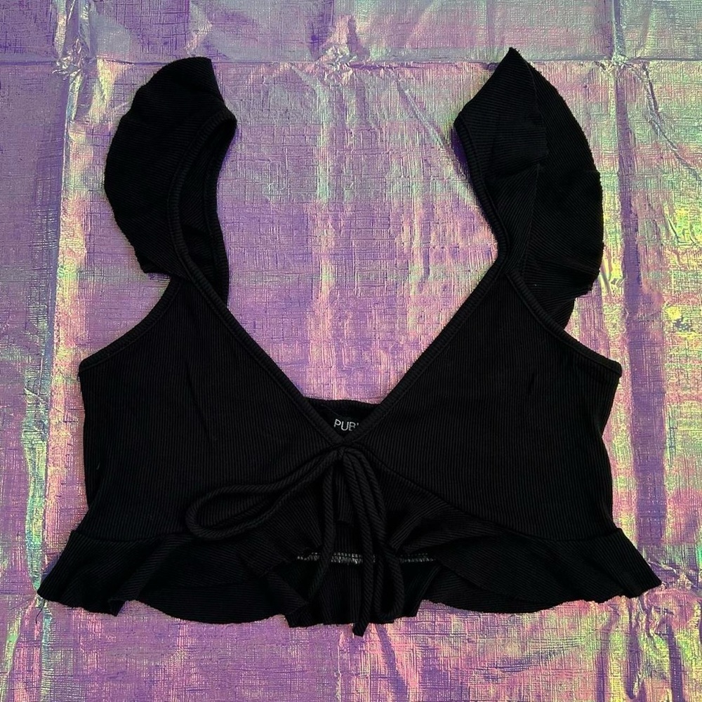 Publik | Ruffled Black Mini Crop Top